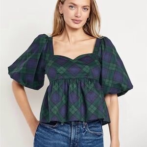 Old Navy Green and Blue Plaid Blouse